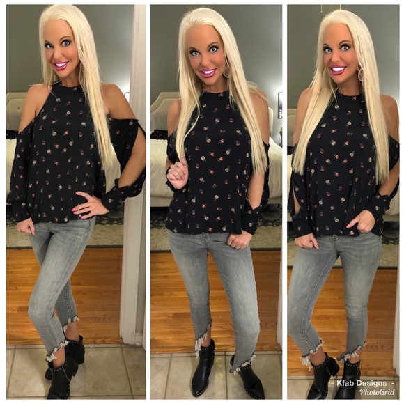 ❤️SALE!!  Black Floral Puffy Sleeve Top! - Picture 3 of 4